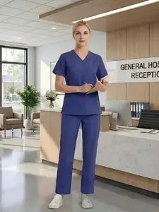 Women's Medical Surgical Scrubs Set, V Neck Top & Pants, Comfortable Hospital Uniforms, Professional Nursing Wear
