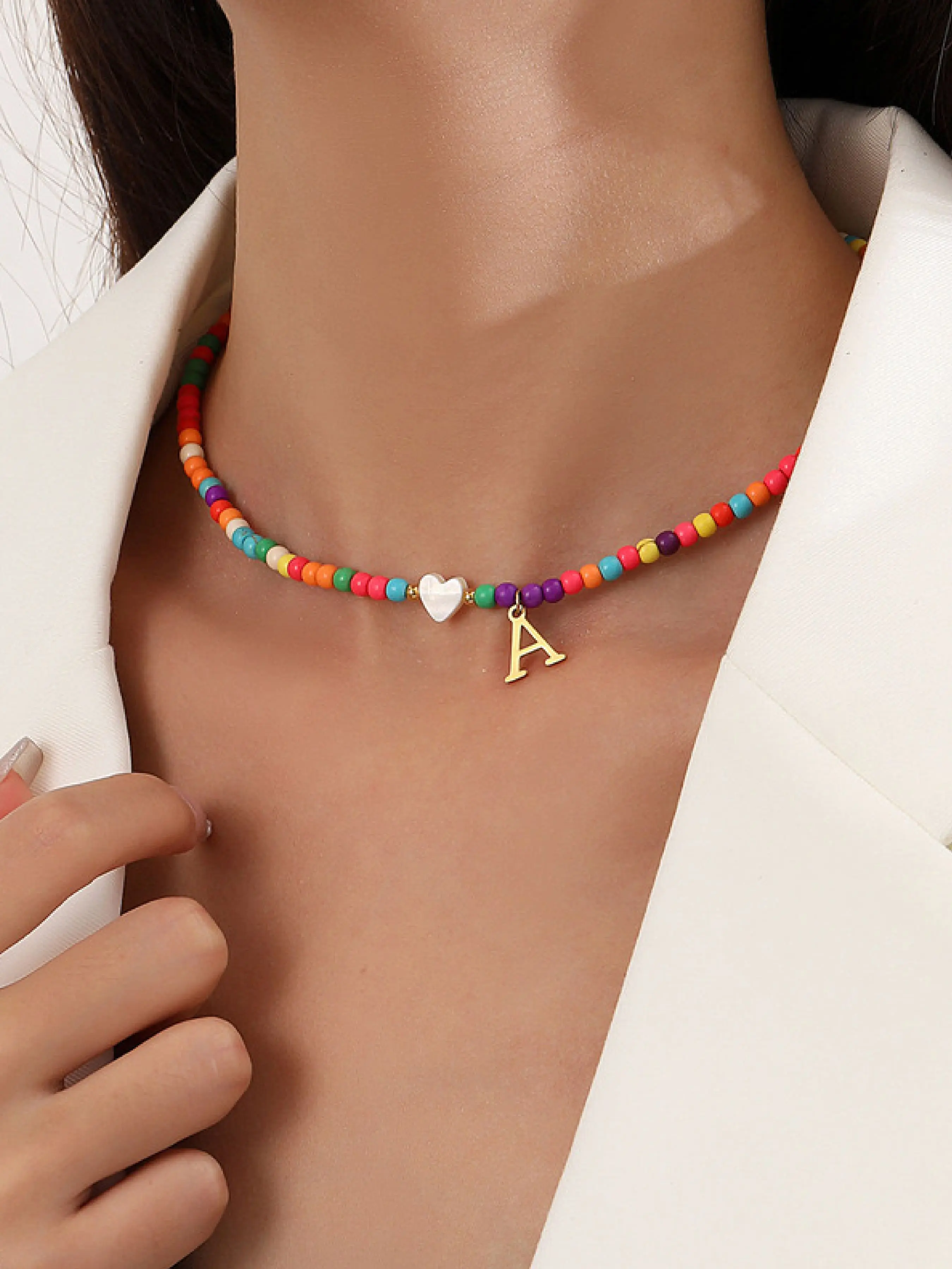 Colorblock Letter & Heart Design Beaded Choker, Fashion Necklace, Fashion Jewelry for Party, Daily Clothing Decor, Trendy All-match & Exquisite Jewelry for Birthday Gift, Fashion Accessory