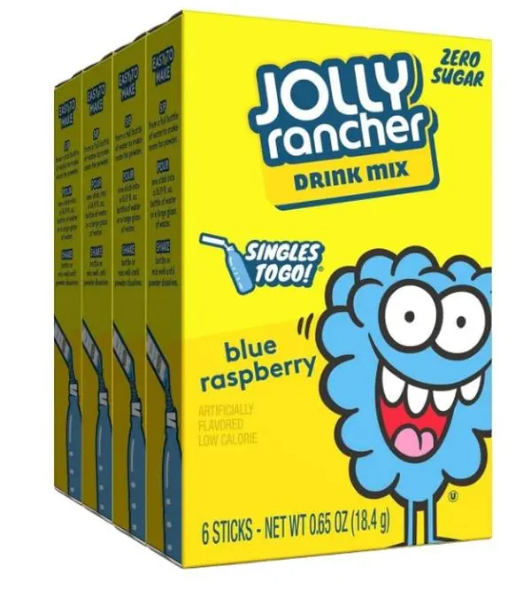 Jolly Rancher Blue Raspberry Singles To Go Drink Mix, 0.65 OZ, 6 CT (Pack of 4)