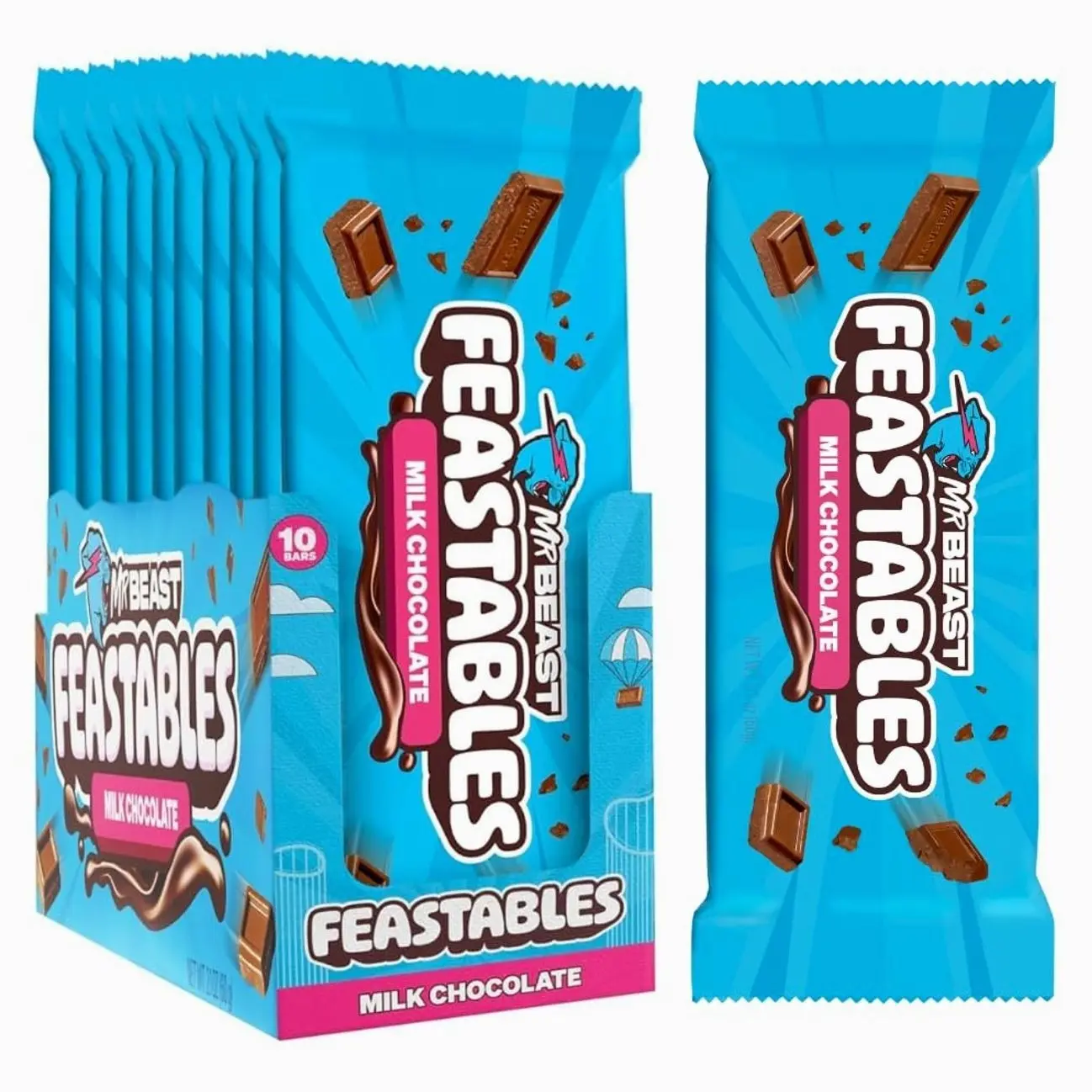 MrBeast Feastables Caramel Chocolate Bar, King Size, 10 Count, Smooth Caramel Filled Chocolate Candy, Fairtrade Cocoa, 2.1oz Each