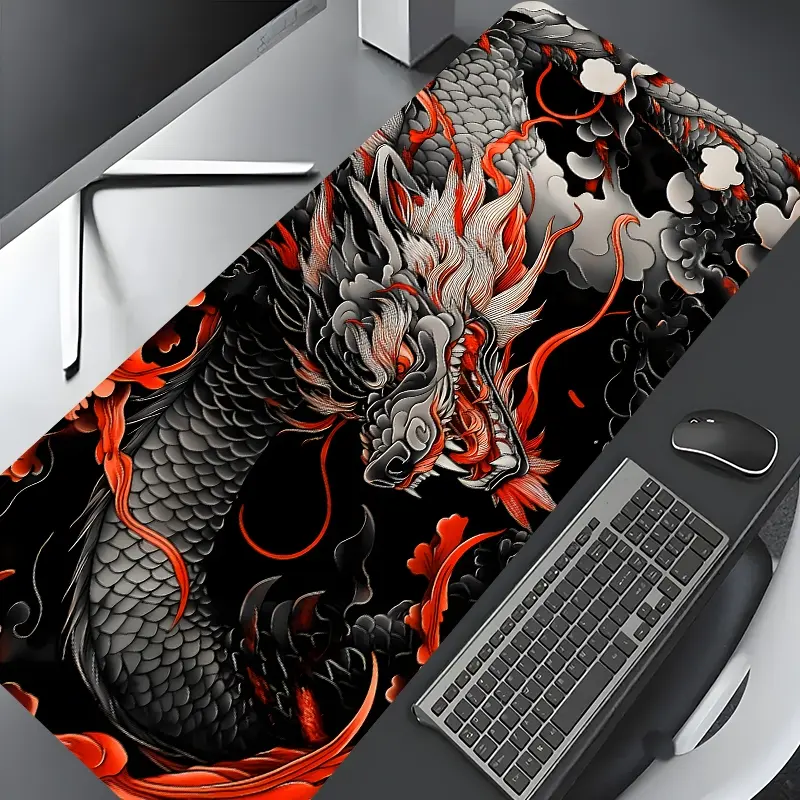 Oriental Dark Ink Dragon Large Gaming Mouse Pad,Aesthetic Desktop Drotection Pad,Washable Rubber Pad Non-Slip Lock Edge Multi-Size Mouse Pad Suitable For Home Office,Good Gift for Family and friends