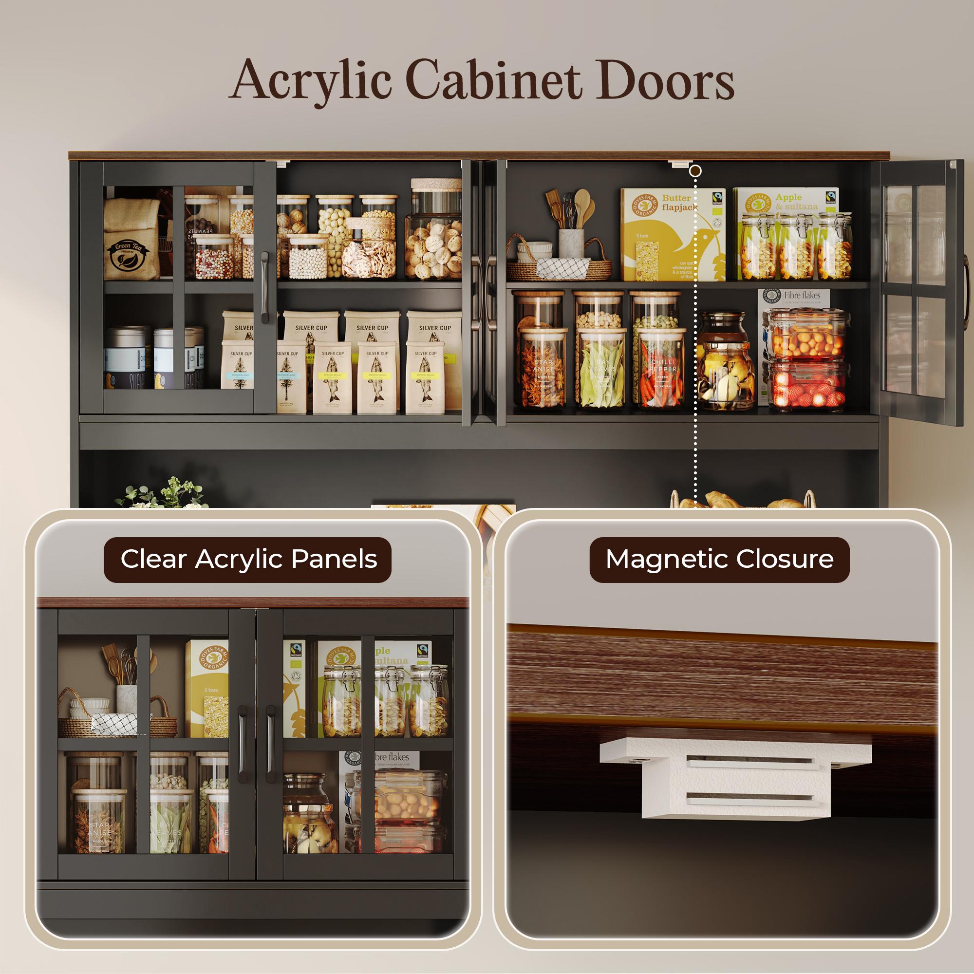 【2 Packages Shipping】PRAISUN 71''H x 55.1''W Pantry Cabinet with Charging Station, 4 Wide Cabinets Kitchen Pantry with 2 Drawers, Farmhouse Hutch Storage Cabinet, Tall Coffee Bar, Acrylic Door, Adjustable Shelves 【2 Packages Shipping】PRAISUN 71''H x 55.1''W Pantry Cabinet with Charging Station, 4 Wide Cabinets Kitchen Pantry with 2 Drawers, Farmhouse Hutch Storage Cabinet, Tall Coffee Bar, Acrylic Door, Adjustable Shelves