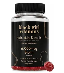 Black Girl Vitamins - Hair, Skin, and Nails Gummies with Biotin (6000 mcg), Zinc, Gelatin Free, Vitamin A, and Vitamin E - Gluten-Free. Made in The USA (Passion Fruit, 60 Count) 30 Day Supply