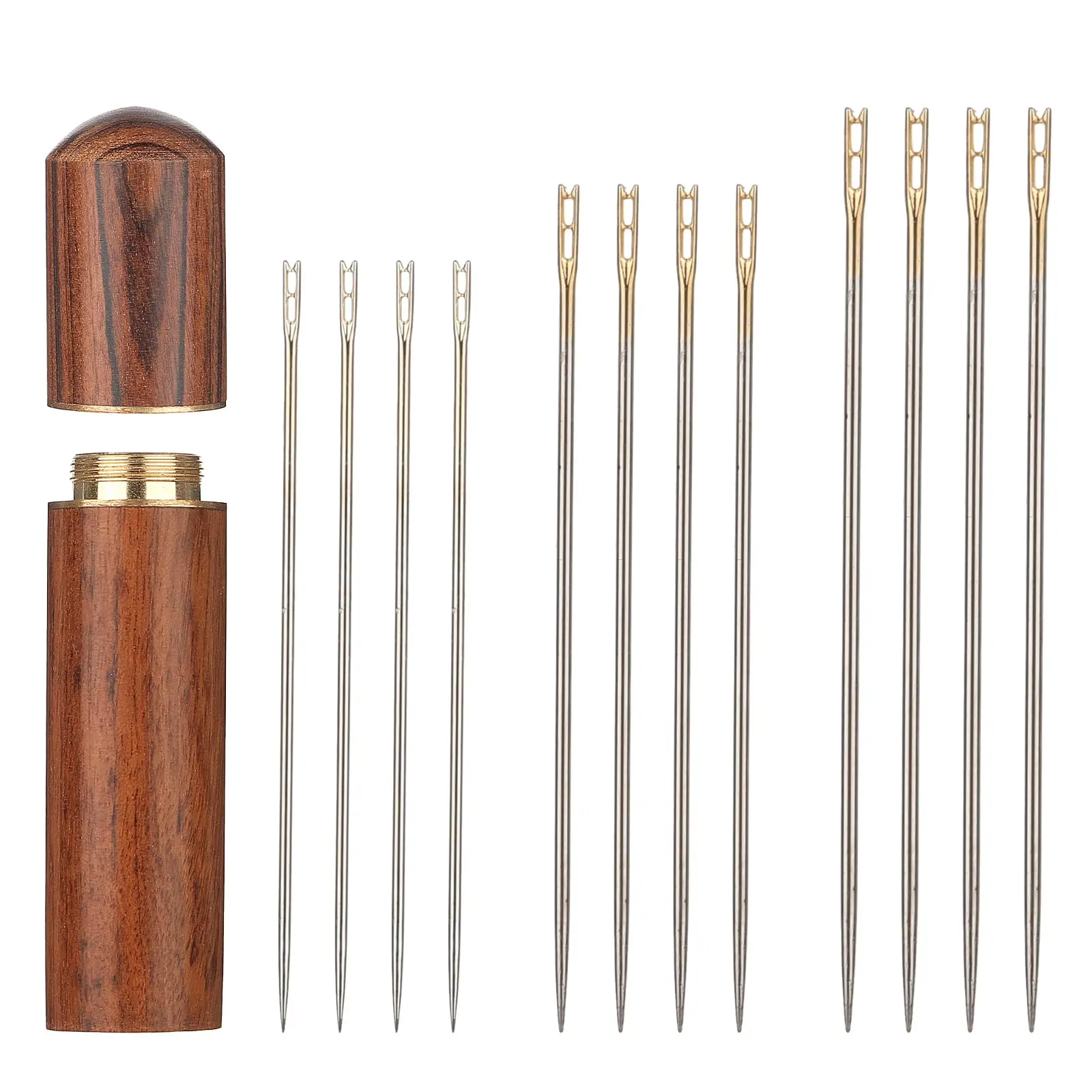 30-Count Self-Threading Needles with Wooden Needle Case | Easy-to-Thread | Multi-Purpose Household Hand Sewing Needles | Sewing Supplies for Home Use | for DIY Embroidery, Mending & Sewing Projects
