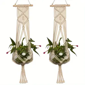 2pcs 27.56inch Long Bohemian Style Macrame Plant Hanger Rope Indoor Outdoor Hanging Flower Pots Cotton Rope Plant Flower Holder Elegant for Home, Patio, Garden Decorations