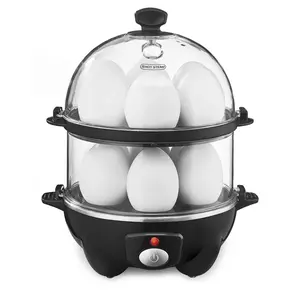 Double Tier Egg Cooker  Boiler Rapid Maker & Poacher Meal Prep For Week Family Sized Meals: Up To 12 Large Boiled Eggs Dishwasher Safe Poaching And Omelet Trays Included One Black