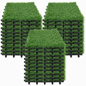 Bliss Outdoors 12"x12" Artificial PP Grass Interlocking Tiles, Green, Set of 30