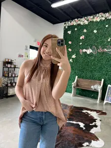 Champagne Leopard Halter Tie Tank