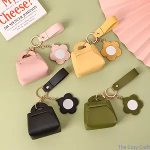 Korean Style Creative Mini Keychain Bag, PU Leather Small Pouch with Mirror, Solid Color Multi-Functional Wallet, Portable Hanging Bag for Keys, Coins, Travel, Everyday Carry, Backpack or Purse Accessory summerwins