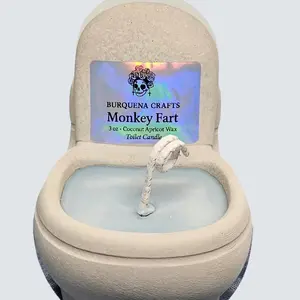 Burquina Crafts Monkey Fart Toilet Candle 3oz Coconut Apricot Wax Unique Scent for Humor Lovers Easy Use Versatile Placement Perfect Gift
