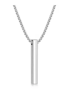 Pendant Necklace for Men, Silver Tone/ Gold Plated/Black Mens Pendant Necklaces with 2.5 mm Box Chain, Stainless Steel Bar Chain, 18-28 Inches, Chain Jewelry