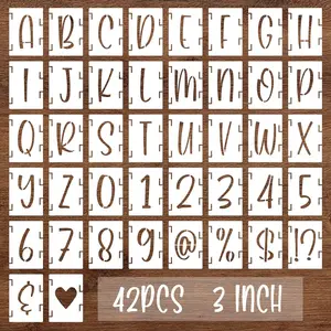 3 Inch Alphabet Letter Stencils, 42 count  Plastic Letters Numbers Symbol Interlocking Drawing Template Kit for Painting on , Fabric, Rock, Chalkboard, Door Porch, Wall, Signage