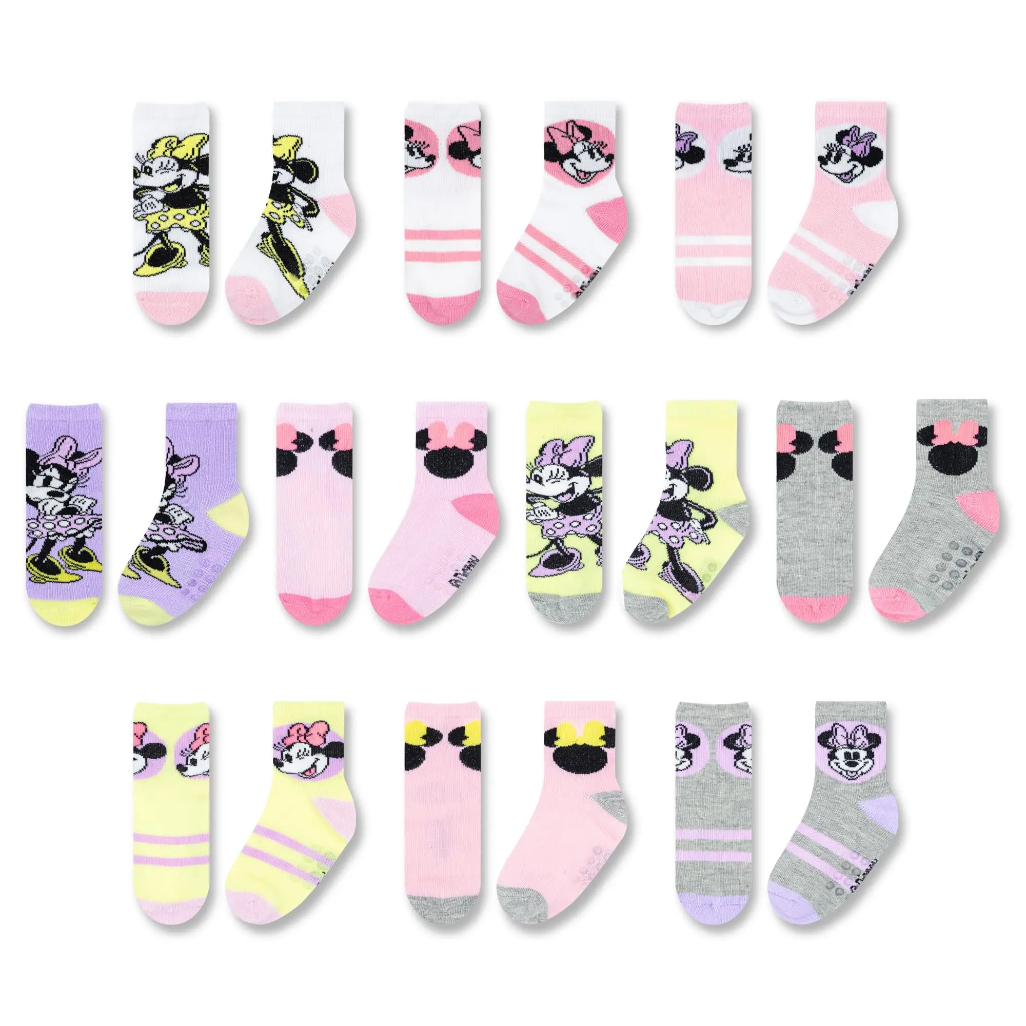 Disney 10-Pack Minnie Mouse Characters Socks for Toddler & Baby Girl, Soft Fabric with Anti-Slip Grippers, Great Birthday Gift, Baby Shower, Perfect Gift