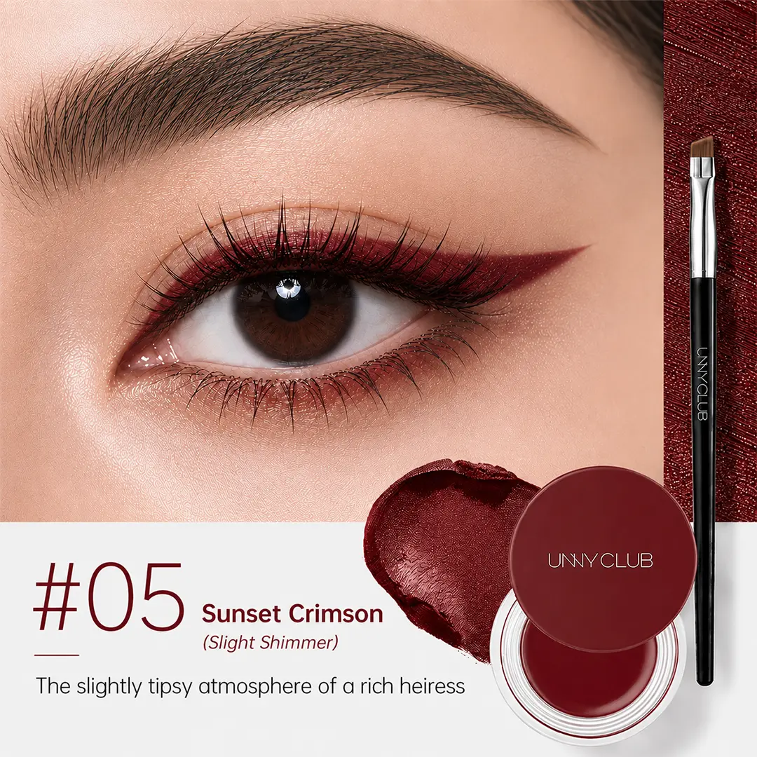 UNNY CLUB #05 Sunset Crimson Cream Gel Eyeliner with Angled Brush, Waterproof, Smudge-Proof, Long-Wear Formula, Daily Cat Eye Makeup for Beginners