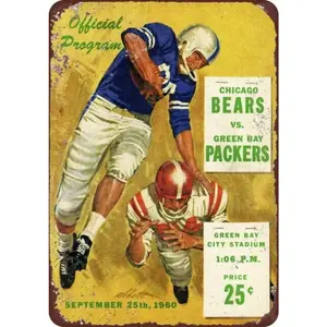 Vintage Green Bay Packers vs Chicago Bears Football Game Aluminum Sign 8x12 Inches Retro Sports Decor Collectible Gift for Fans