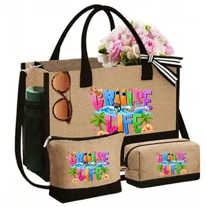 Women's Handbag Set with Cruise Print, Large Capacity Bag and Two Makeup Bags, Travel Cosmetic Bags, Makeup Storage Bag, Perfect for Holidays, Weddings, Birthdays, Gifts for Women, Personal Item Bag