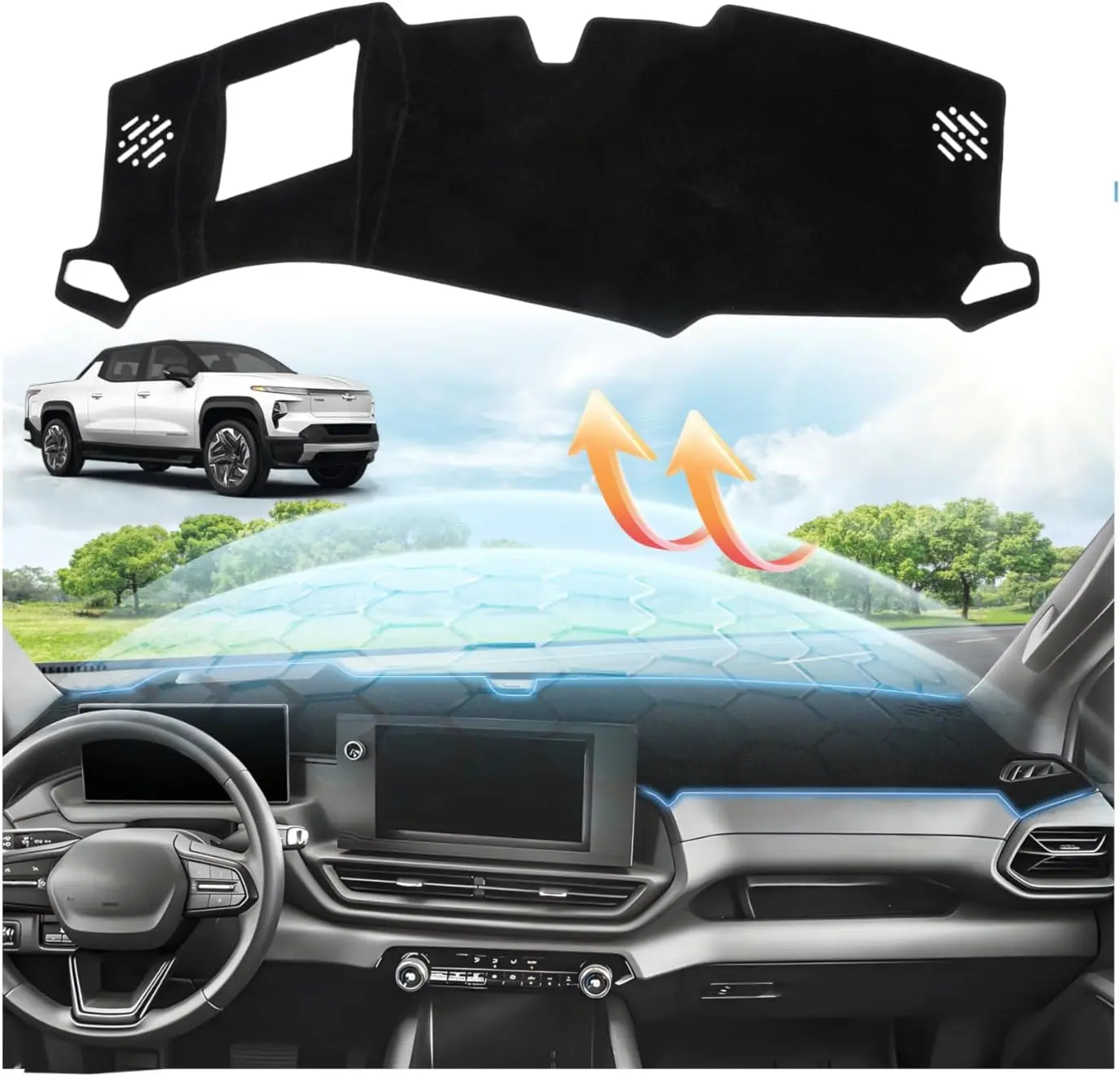 KUST Dash Cover Compatible with Silverado EV WT 2024 2025 2026 (Not for RST Version) Dashboard Cover Mat Silverado EV Accessories Non-Slip Carpet Sunshield Glare UV Rays Protector (Polyester)