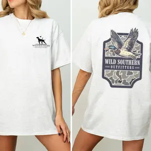 Waterfowl Duck Hunting T-Shirt, Simply Printed Graphic Shirt, Daily Casual Cotton Womenswear