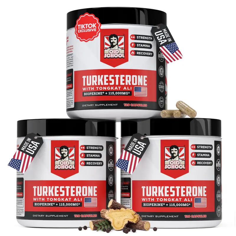 3 Pack Old School Labs Turkesterone for Men with Tongkat Ali & BioPerine - Supports Men’s Fitness, Performance & Vitality Support, 360 Capsules