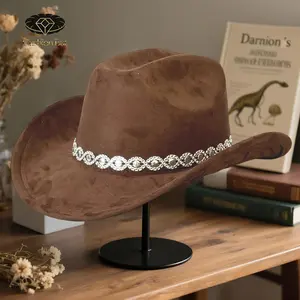 Rhinestone Western Cowgirl Hats Fashionable Elegant Wide Brim Fedora Caps for Women and Men