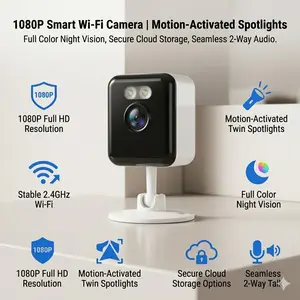 WIFI Surveillance Camera 1080P Full HD Night Vision Remote Wireless 360-Degree 3MP Home AI Smart Camera Infrared Motion-Activated Twin Spotlights for Safety