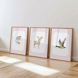 Set of 3 Digital Hunting Prints - Mallard Duck, Deer & Fishing - Pastel Boys Nursery Decor - Perfect Gift for Little Hunters