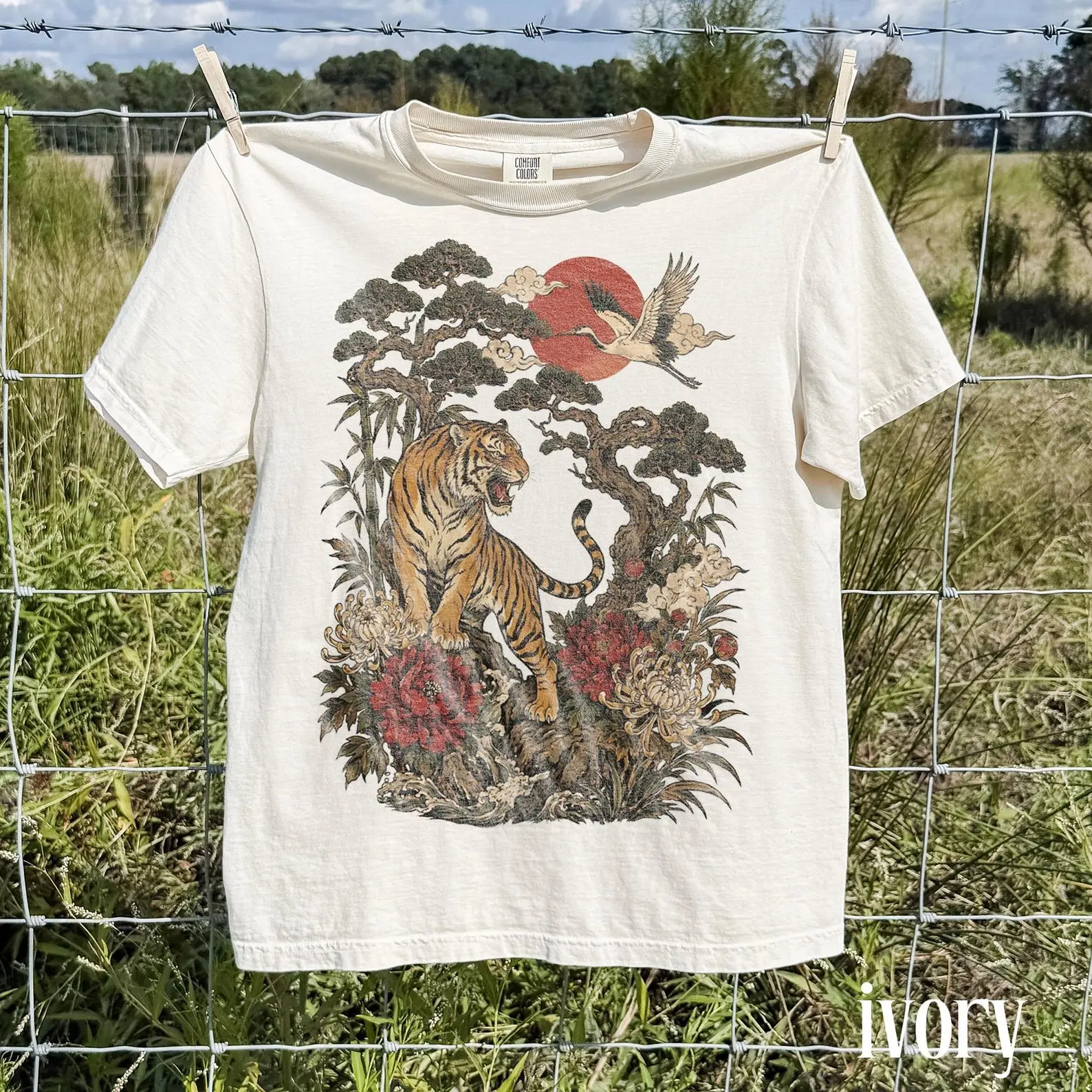 Vintage Japanese Tiger Graphic Tee, Floral Asian Art Animal Shirt, Retro Samurai Nature Style Top, Comfort Colors Tiger Gift Tee