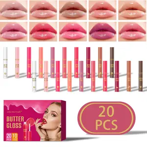 Miss FactorX Butter Gloss 20pcs Set 10 Fruit Flavored Lip Glosses Glossy Lip Makeup Tinted Lip Balm Party Supplies Gift for Thanksgiving Christmas New Year Lipstick Cosmetic