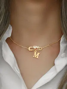 Initials Heart Artificial Crystal Pin Design Necklace, Stainless Steel Chain Necklace for Women, Fashion Jewelry for Party, Daily Decor, Trendy All-match & Exquisite Jewelry for Birthday Gift