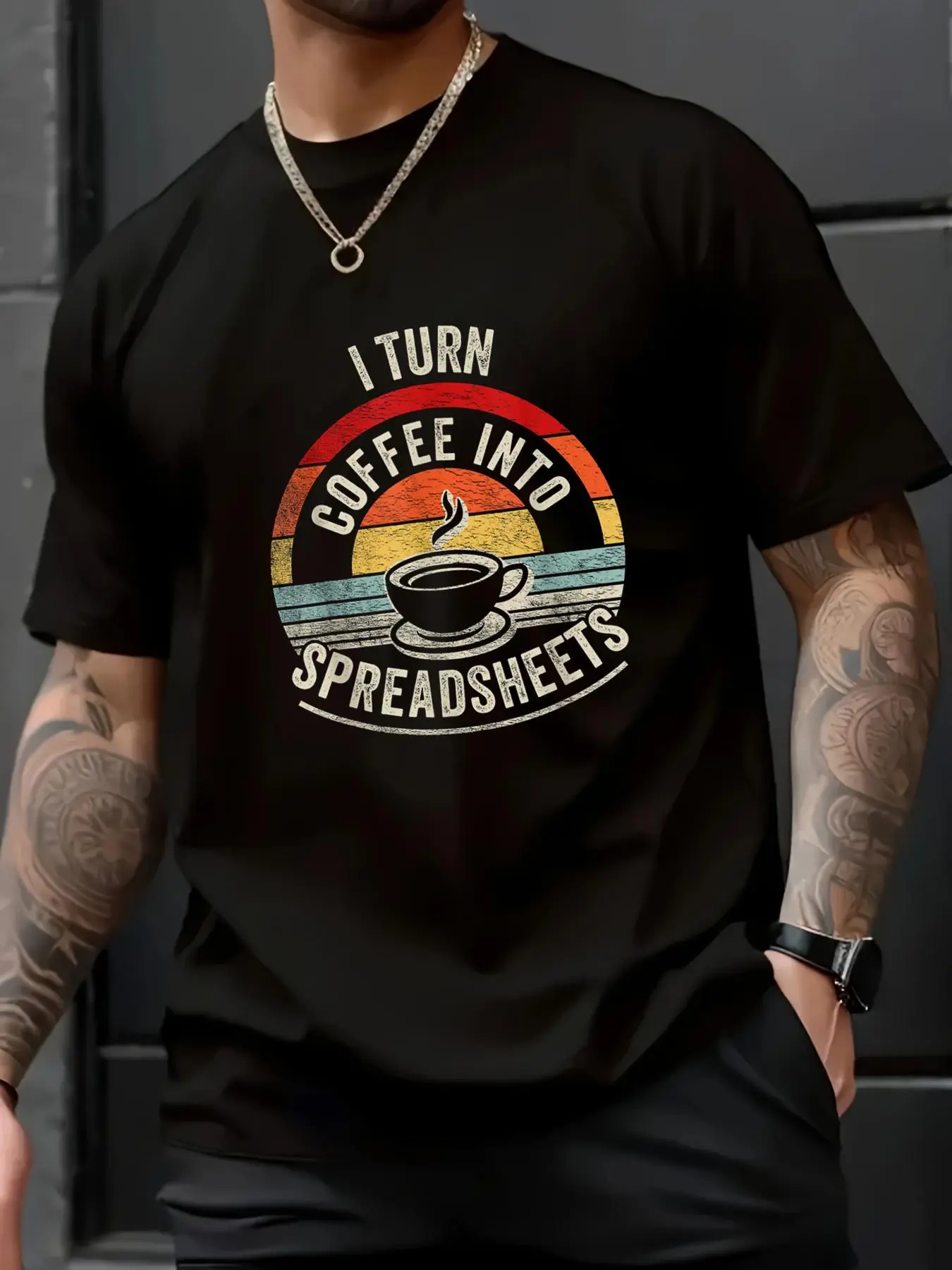 100% Cotton Unisex Vintage I Turn Coffee Into Spreadsheets Finance Accountant T-Shirt - Soft 100% Cotton, Breathable, Casual Short Sleeve Top for Spring & Summer for T-Shirt Lovers