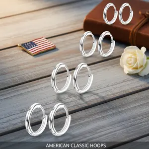4 Pairs 316L Surgical Steel Hoop Earrings | 8–14mm Silver Hoops | Hypoallergenic Piercings for Men & Women
