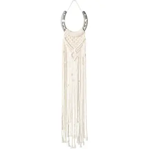Wellshine Macrame Equestrian Wall Hanging, Handmade Equestrian Themed Wall Art Decoration, Horseshoe Macrame Wall hanging, Boho Decor Horse Lover Décor (White B)