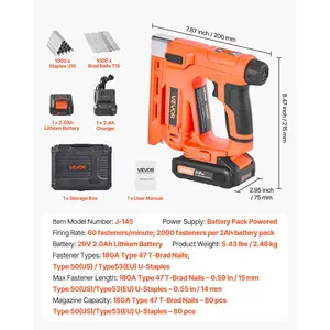 Summervibes VEVOR Cordless Brad Nailer, 2-in-1 Nail Gun Staple Gun, 18 Gauge 5/8 inch, Includes 1000 Pcs Staples and 1000 Pcs Nails, with Battery and Charger, Non-Slip Rubber Grip, for Woodworking DIY Projects