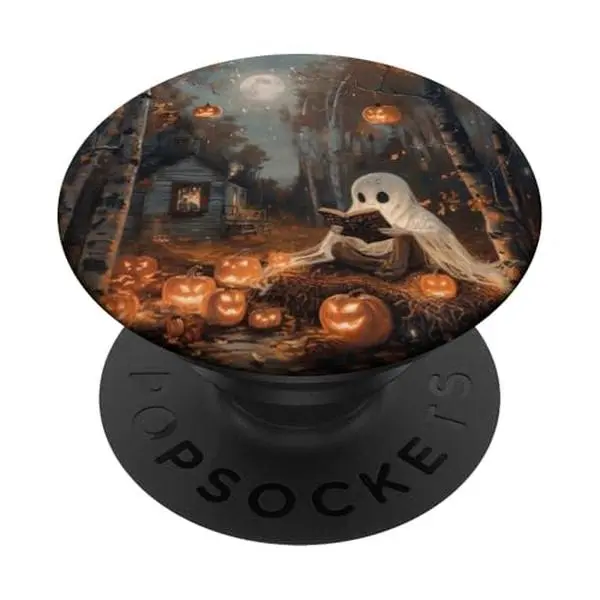 Spooky Halloween Ghost Reading Bookish PopSockets Adhesive PopGrip
