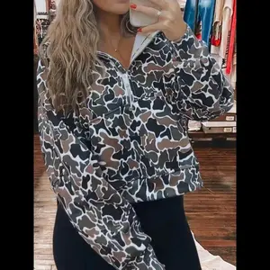 Stay Cozy in Style with our Half Zip-Up Print Sweatshirt camo - Shop Now! No. 217Gift