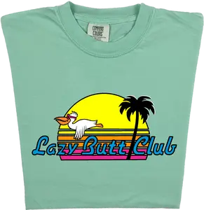 Sunset Pelican Lazy Butt Club "Garment Dyed" T-Shirt Casual Clothes Vintage Crew Neck