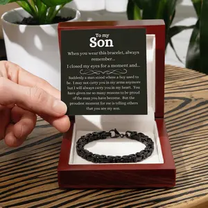 "To My Son" - Black Chain Bracelet, Bracelet with a meaningful message, Gift for sons, (316L stainless steel).