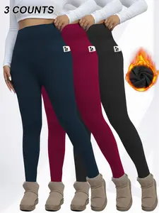 Women's High Waist Fleece Lined Leggings Tummy Control Tight Fit Pants with Pockets, High Waisted Side Pocket Leggings, Perfect for Cycling Yoga Exercise, 3 Pack Set