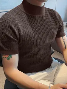 Men's Solid Color Round Neck Pullover, Slim-Fitting Casual Short Sleeve Crew Neck Knit Top for Daily Wear, Fashion Men's Knitwear for All Seasons