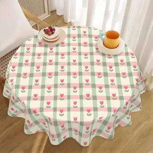 EastJia Made in USA Wildflower Stripe Plaid Polyester Round Tablecloth, Machine Washable Durable Easy Clean Table Cover, Stylish Home Decor for Dining Room, Kitchen, Picnic and Party Occasions