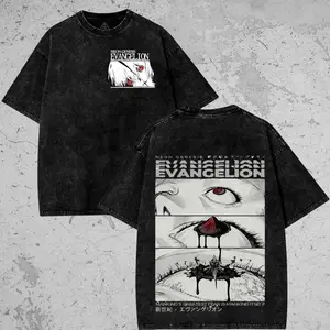 NEON GENESIS EVANGELION Unisex Fit Washed T-Shirt, Anime Vintage, Heavy Cotton Oversized Print T-Shirt, Japanese Manga Shirt