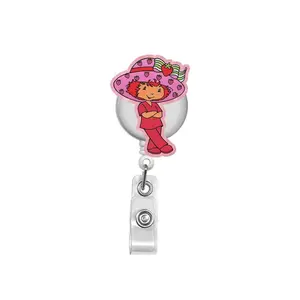 Strawberry Girl Badge Reel – Cute Retractable ID Holder for Nurses and Teachers – Fun Medical Work Accessory and Gift