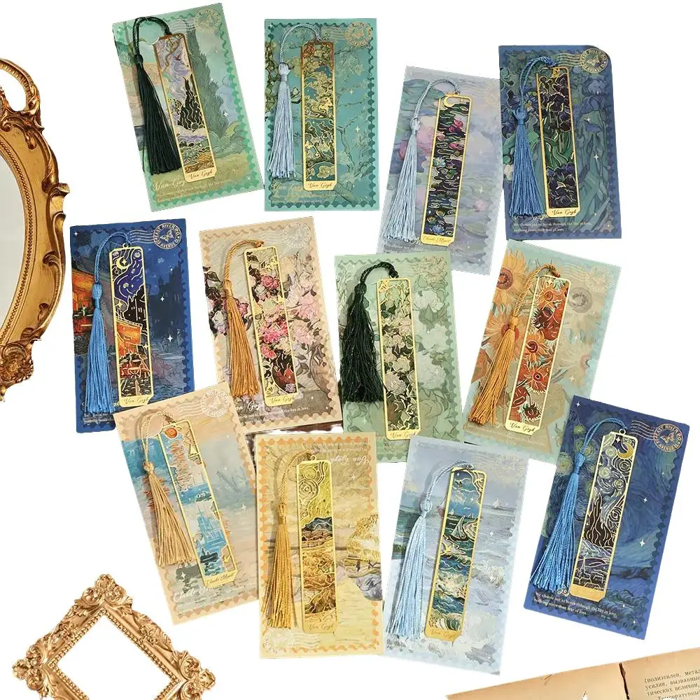 Vintage Floral Painting Metal Bookmark, 1 Count Hollow Bronzing Bookmark with Tassel, Stationery Gifts for Book Club Reader Birthday Festival Writers,