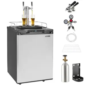 VEVOR Beer Kegerator, Dual Tap Draft Beer Dispenser, Full Size Keg Refrigerator With Shelf, CO2 Tank(No Gas), Drip Tray & Rail, 23 ° F- 82.4 ° F Temperature Control, 162L, Silver