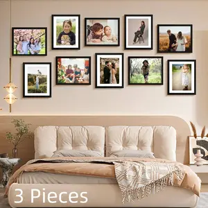 12×16 Picture Frame Set of 3, Wall Gallery Photo Frames, Black Creative Art Picture Frame, Sturdy Frame Design, Picture Wall Gallery Frame, Trendy Frames, Home Decor Photo Frame Set for Living Room Office Dormitory School