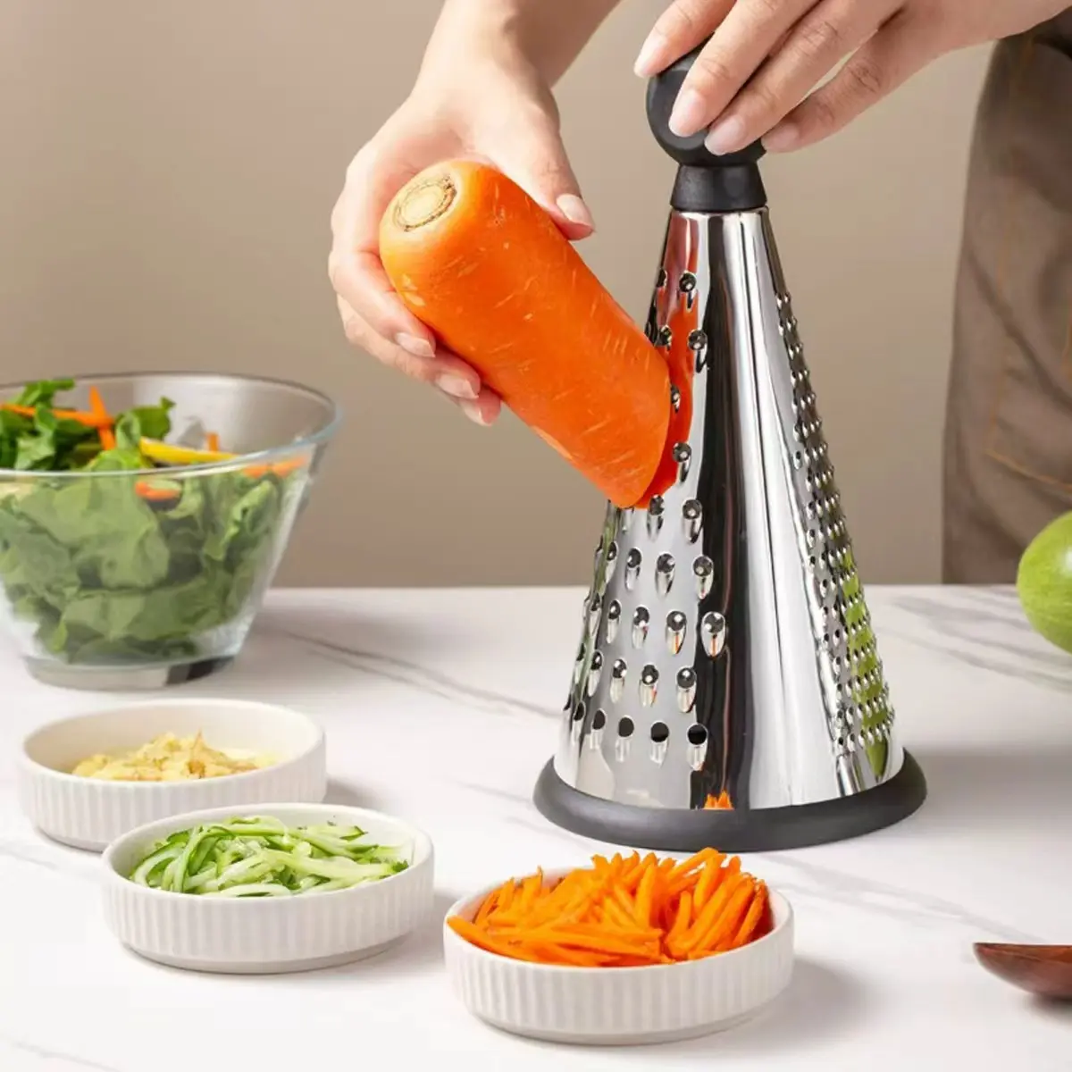 Multi-Functional Vegetable Slicer, Stainless Steel Three-Sided Cone Grater, Vertical Cheese Grater for Potatoes and Cheese