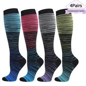 4 Pairs Compression Socks for Women & Men, 15–20 mmHg Knee-High, Graduated Compression, Leg Support, All-Day Comfort, Walking, Work, Travel, Daily Wear