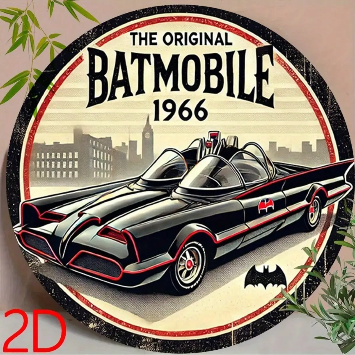 【Retro Superhero】Batman 1966 Batmobile Tin Metal Wall Sign Vintage Garage Signs Vintage Car Decor 8x8 Round Home Bar Man Cave Art Plaque Gift Vintage Plaque Decoration