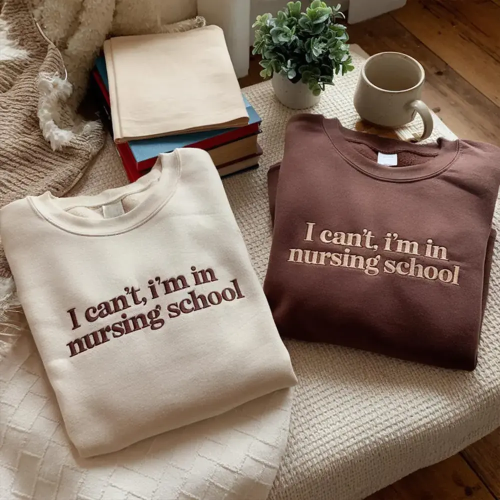 [MADE IN US] I Can’t I’m In Nursing School Embroidered Sweatshirt, Student Nurse Pullover, Future Nurse Crewneck Shirt, Nursing School Gift for Nurses