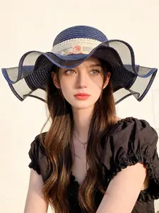 Women's Summer Beach Straw Hat, Casual Trendy Hat, Multifunctional Sun Protection, Wide Brim Panama Style, UV Protection (upf), Fashion Outdoor Accessory